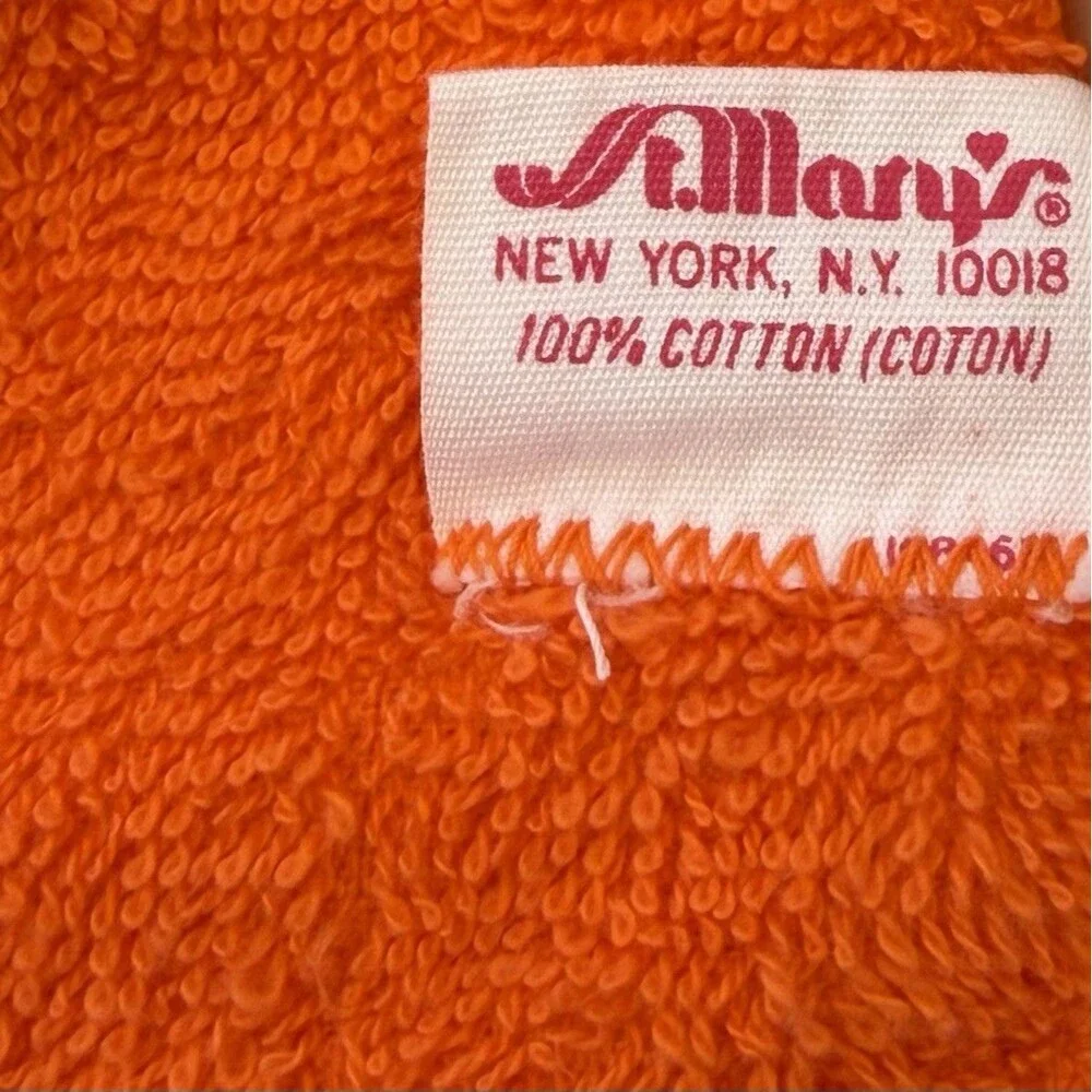 VTG St. Mary’s 70s Orange Bath Towel Set Boho Cottagecore Lace Trim Floral USA
